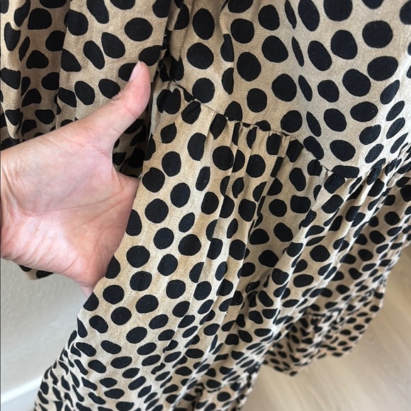 Who What Wear Neutral Polka Dot Balloon Long Sleeve Linen Mini Dress 00137 - Picture 5 of 10